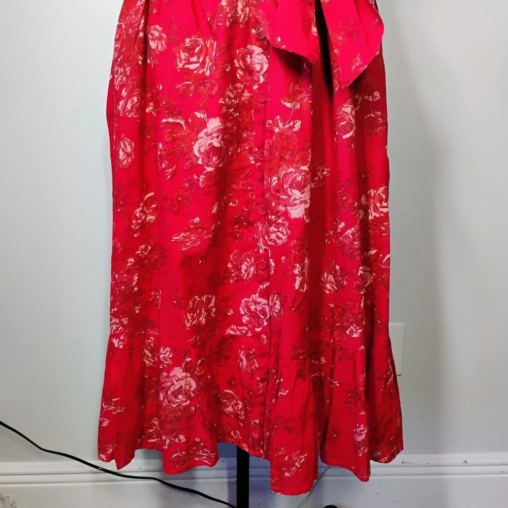 April Cornell Francesca Dress Red Womens Lg‎ Ruffle Romantic Floral Cottagecore - Picture 4 of 14